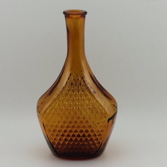Vtg Empoli Amber Italian Art Glass Bottle Decanter Missing Stopper Diamond Point - Picture 4 of 10